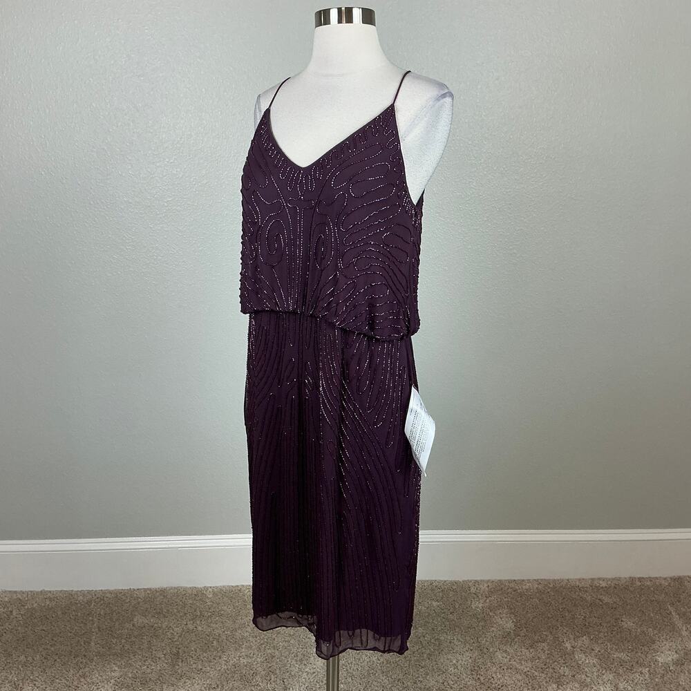 JKara Purple Cocktail Dress Beaded Chiffon Sleeveless V-Neck Sheath Size 10 - Picture 5 of 12